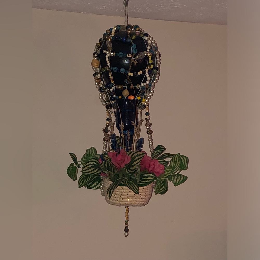 Gemstone & Floral Hot Air Balloon Suncatcher / Silk- Dried Floral /Hand Crafted